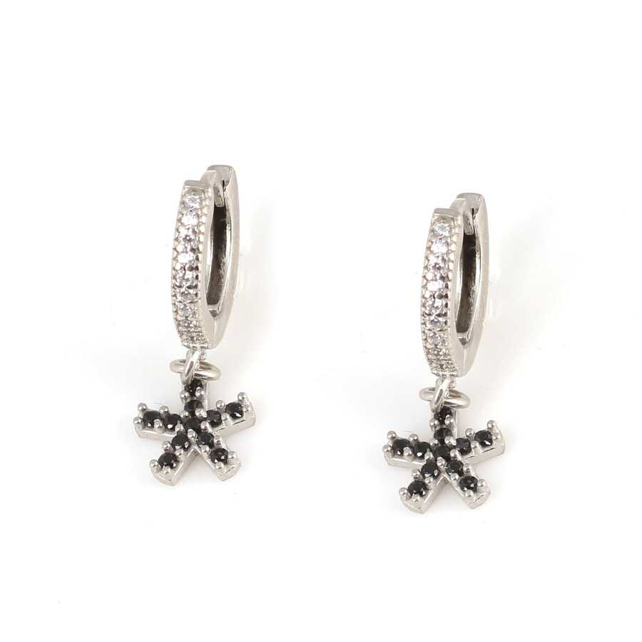 Sterling Silver Hoop Earrings - Snowflake Zircon Design