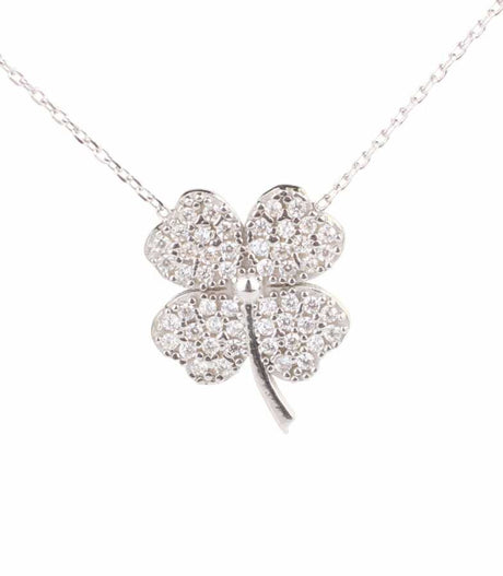 Sterling Silver Clover Pendant Necklace with White Zircon