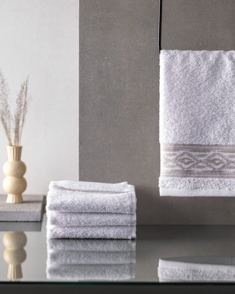 4-Pack 100% Cotton Hand Towel Set - Soft & Absorbent - White & Beige