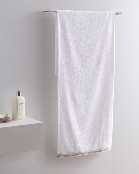 Topaze Cotton Bath Towel - Soft, Absorbent & Quick-Dry, White/Beige
