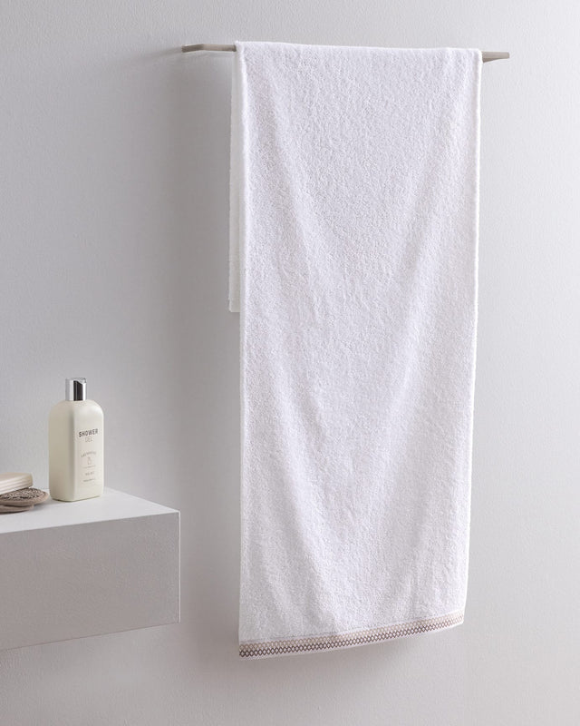 Topaze Cotton Bath Towel - Soft, Absorbent & Quick-Dry, White/Beige