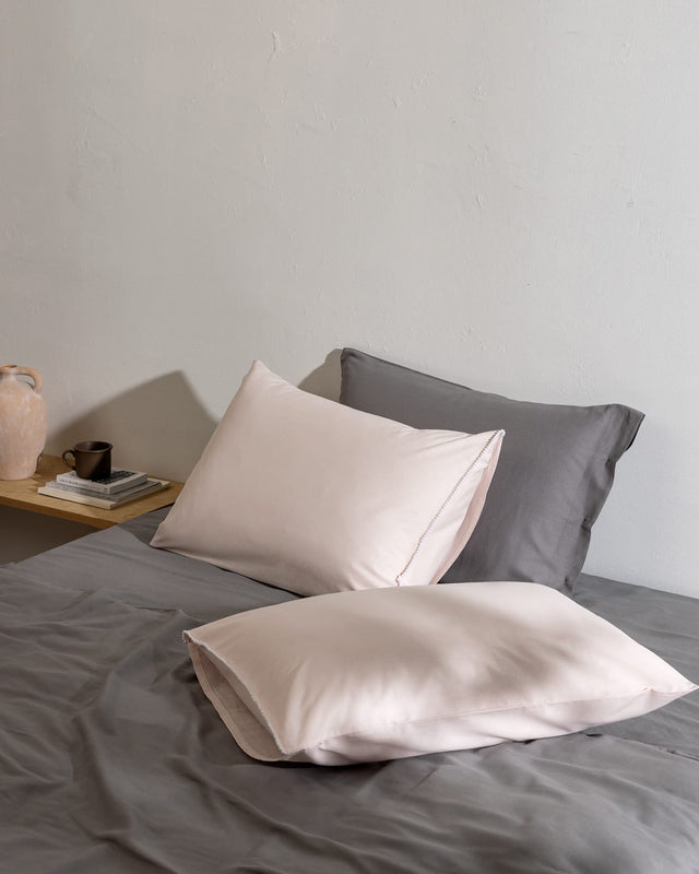100% Cotton Pillowcase Set of 2 - Blush Pink & White