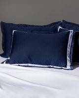 King Size Sateen Duvet Cover Set - Navy Blue & White Border