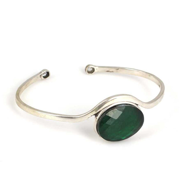 925 Sterling Silver Green Zircon Elegant Bangle Bracelet