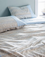 Twin Size 100% Cotton Crepe Patterned Duvet Cover Set - Blue & Beige