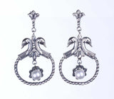 Sterling Silver Pearl Swan Earrings - Antique Byzantine Style