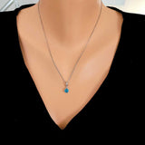 Professional Sterling Silver Round Aquamarine Pendant Necklace