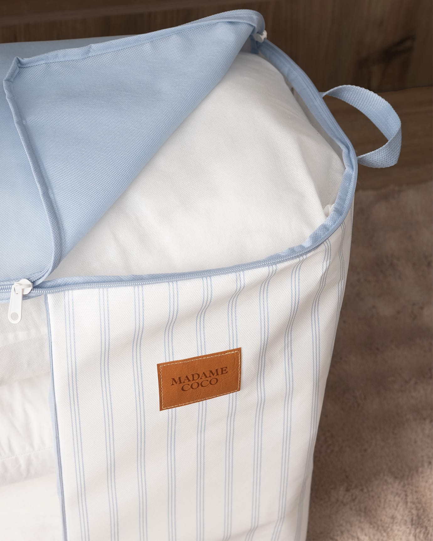 Set of 2 Fabric Storage Bags with Clear Window - White & Light Blue Closet Organizers