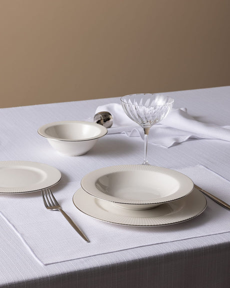 New Bone Porcelain 6-Person Dinner Set - Elegant White & Silver