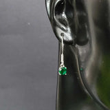 Sterling Silver Round Synthetic Emerald Dangle Earrings - Elegant & Petite