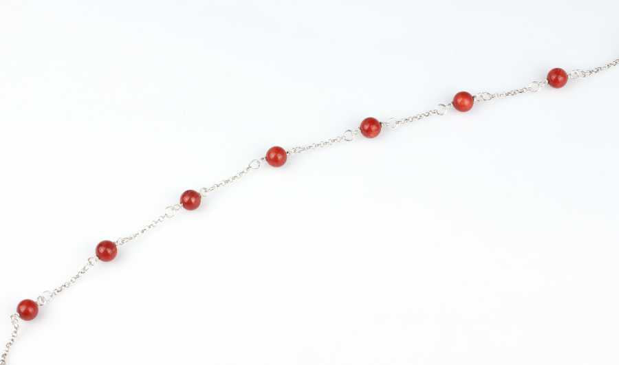925 Sterling Silver Anklet with Eight Coral Stones - Delicate Style