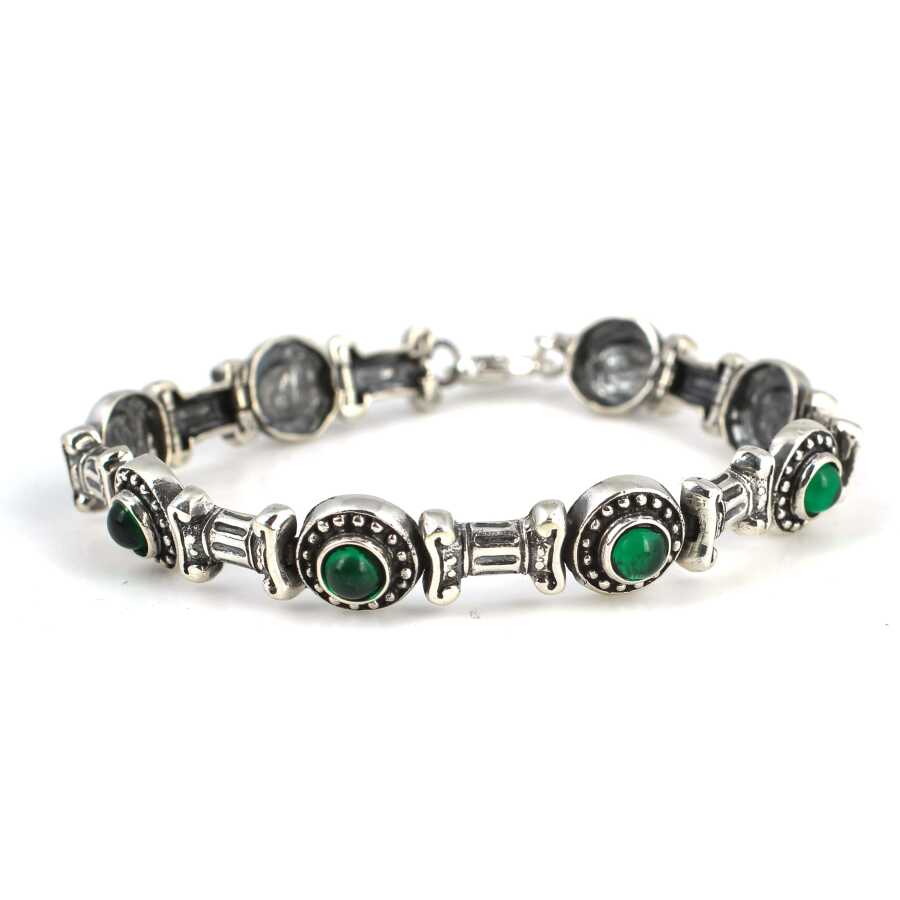 Premium Sterling Silver Green Agate Antique Bracelet