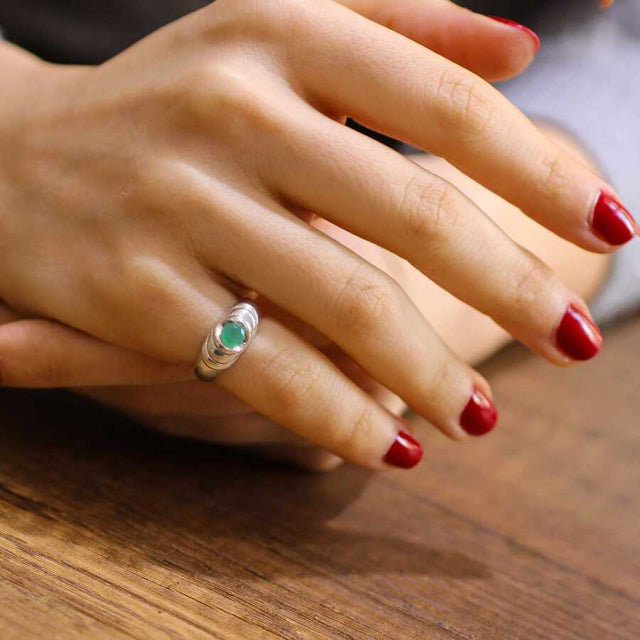 Sterling Silver Green Zircon Cast Ring - Artisan Crafted