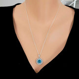 925 Sterling Silver Double Row Halo Aquamarine Zircon Necklace