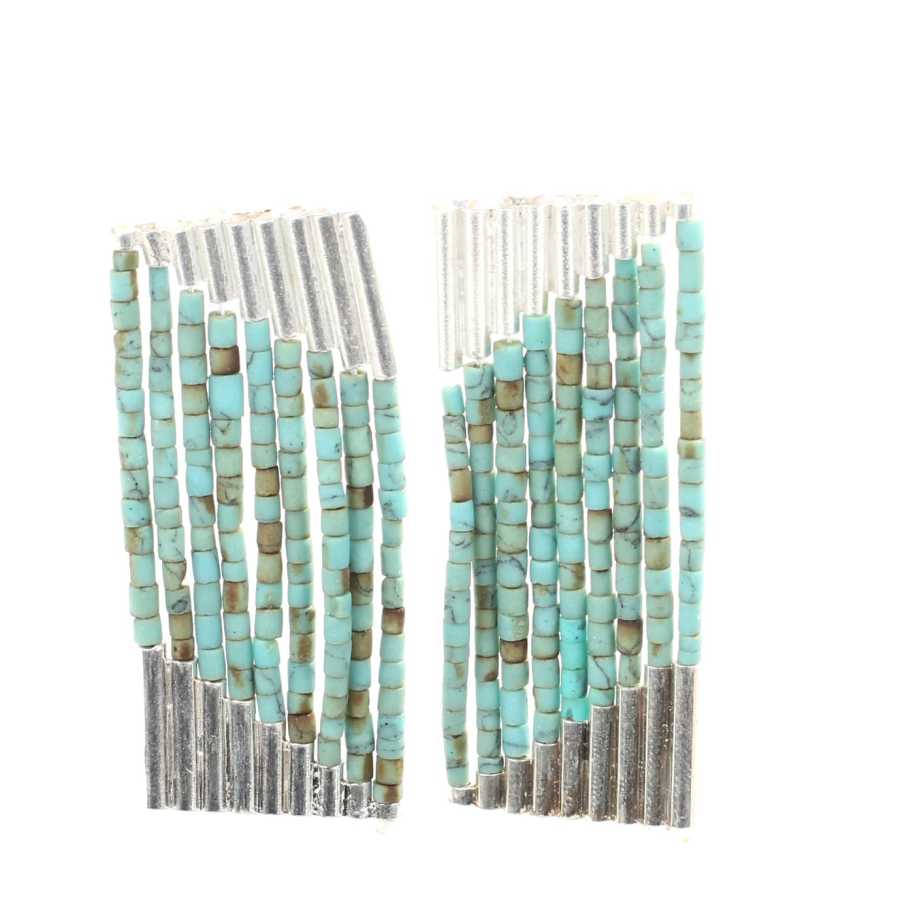 925 Sterling Silver Turquoise 9-Row Cascading Dangle Earrings