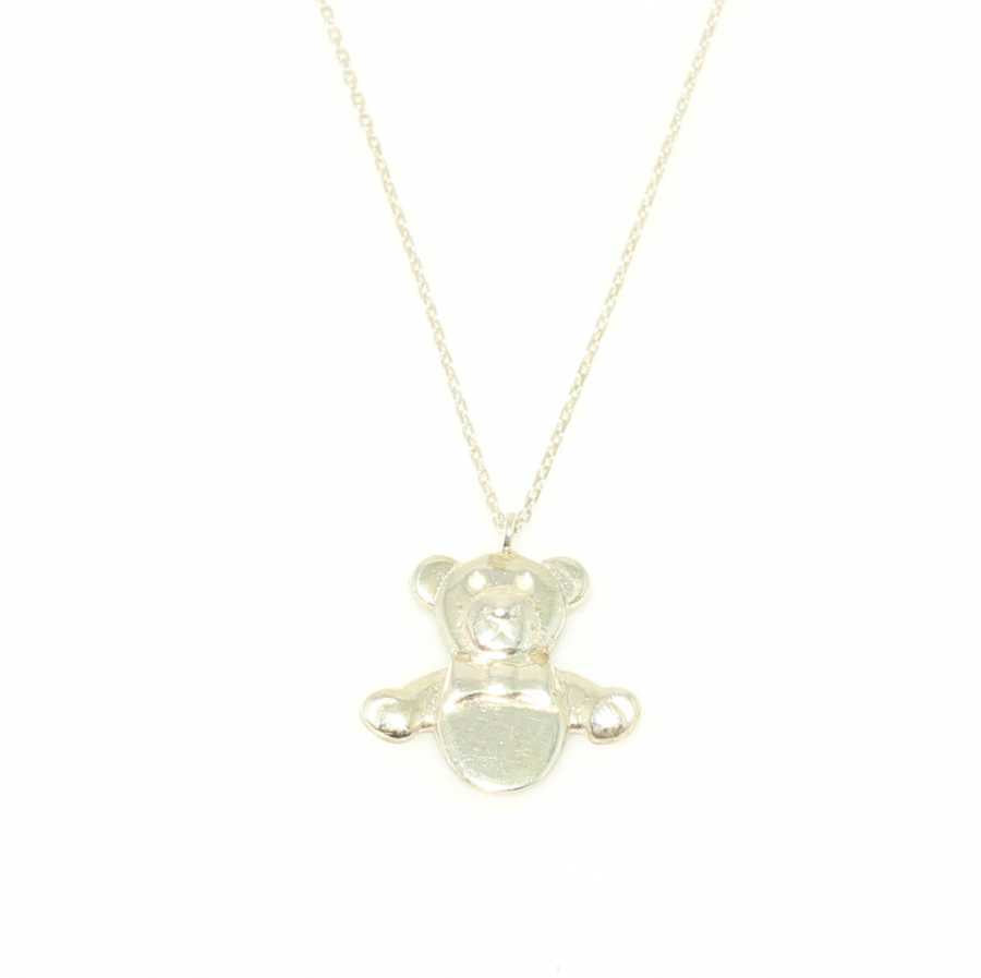 Sterling Silver Teddy Bear Pendant Necklace - Playful Charm