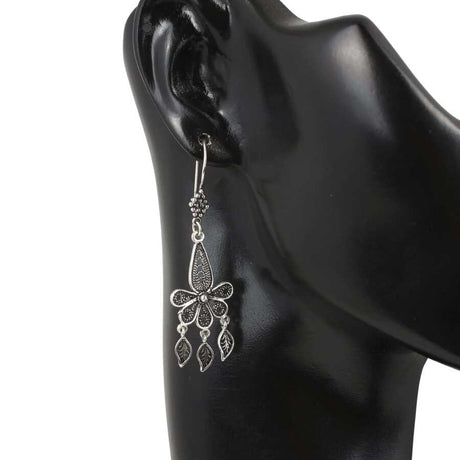 925 Sterling Silver Filigree Dangle Earrings - Handcrafted Design