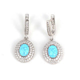 Premium 925 Sterling Silver Oval Blue Opal Cluster Earrings