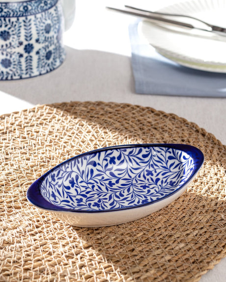 New Bone China Handled Oval Plate - Rêve Bleu Design