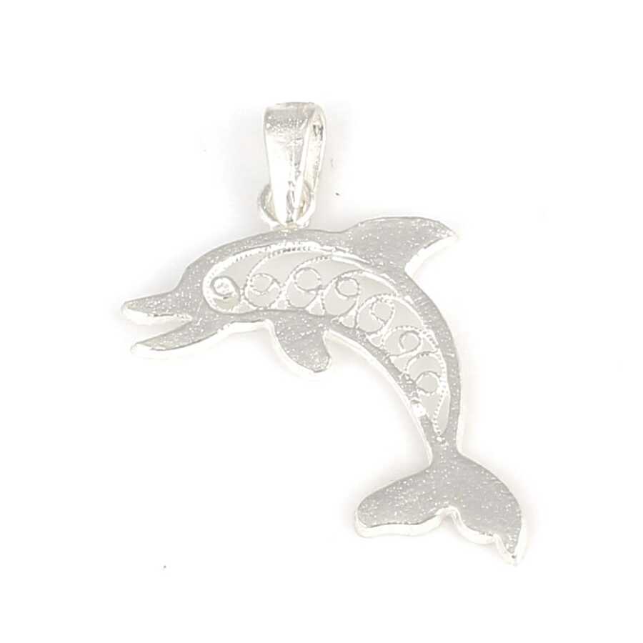 925 Sterling Silver Filigree Dolphin Pendant - Nautical Charm