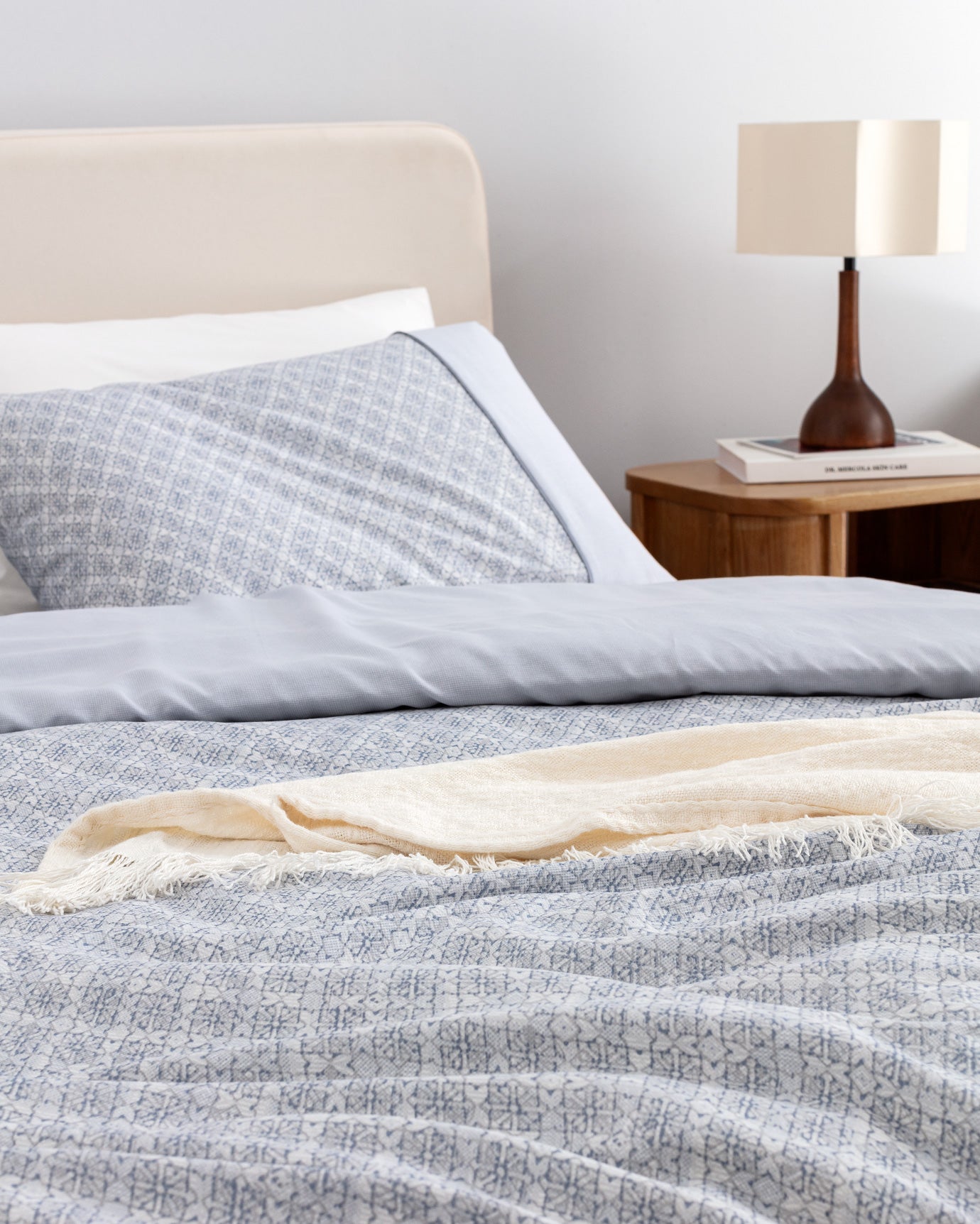 King Size 100% Cotton Printed Duvet Cover Bedding Set - Blue Gray