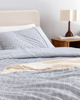 King Size 100% Cotton Printed Duvet Cover Bedding Set - Blue Gray
