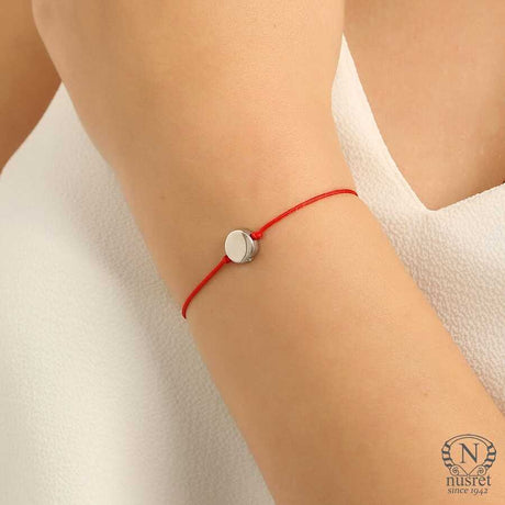 Sterling Silver White Round Charm Bracelet - Red String Adjustable