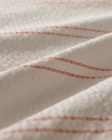Full Size Washed Seersucker Striped 100% Cotton Duvet Cover Set - White & Coral