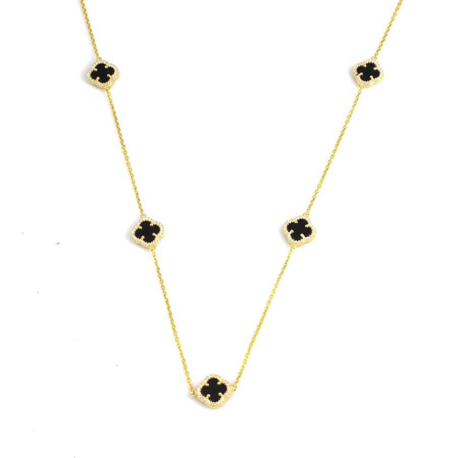 Premium 925 Sterling Silver Clover Onyx Necklace