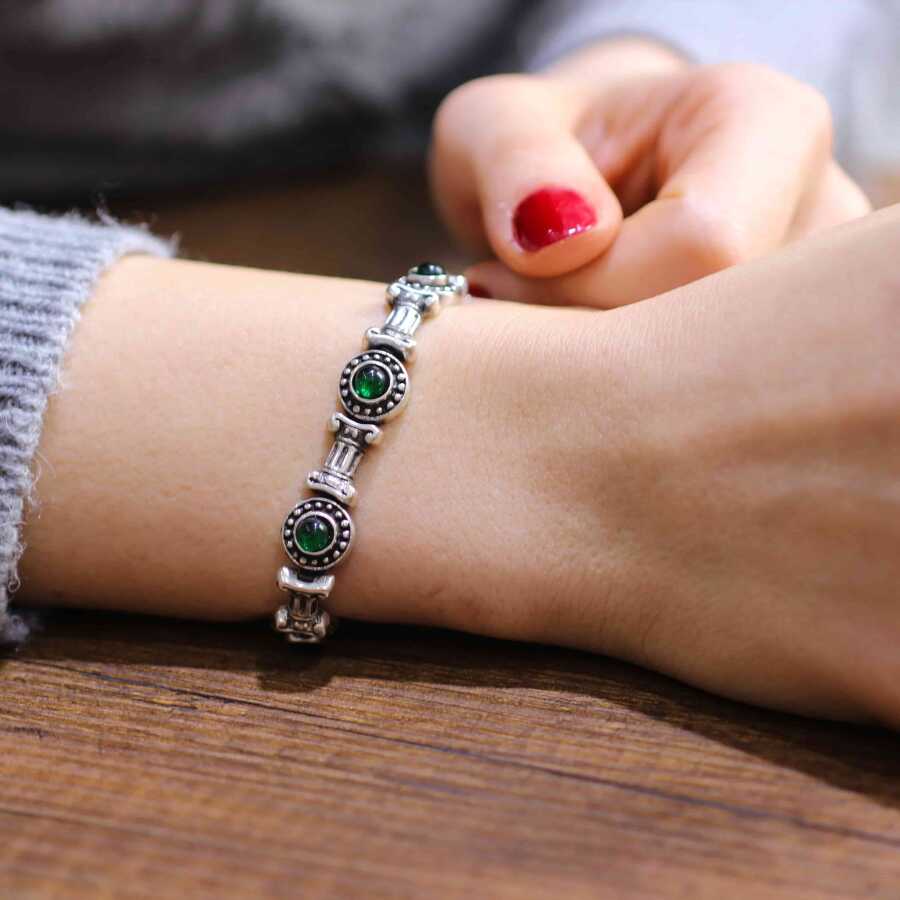 Premium Sterling Silver Green Agate Antique Bracelet