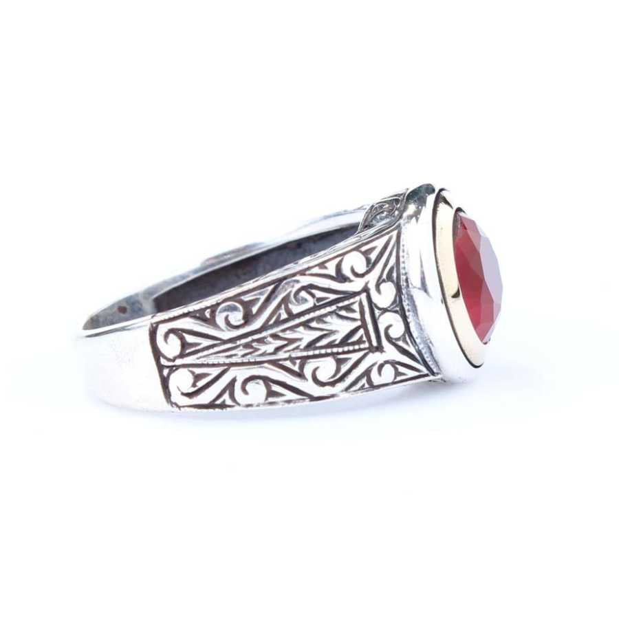 Premium Sterling Silver Bronze Ruby Men's Ring