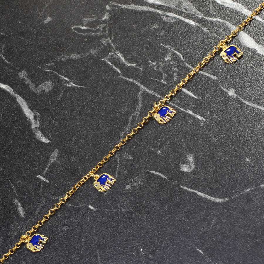 Sterling Silver Enamel Elephant Anklet - Delicate Charm Design