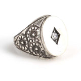 925 Sterling Silver White Zircon Ring - Polished Oval Mirror Design