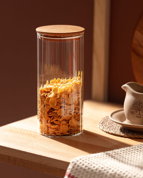 Large Ribbed Glass Storage Jar - 1500ML Capacity
