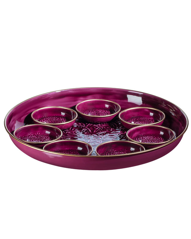 Durable Metal 8-Piece Tableware Set - Rosalie Burgundy Collection