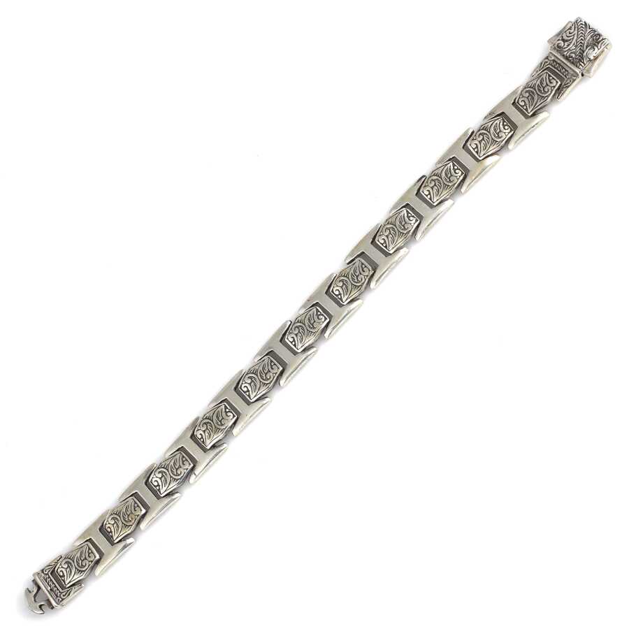 925 Sterling Silver Articulated Bracelet - Intricate Pen Engraved Design