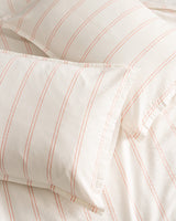 Full Size Washed Seersucker Striped 100% Cotton Duvet Cover Set - White & Coral