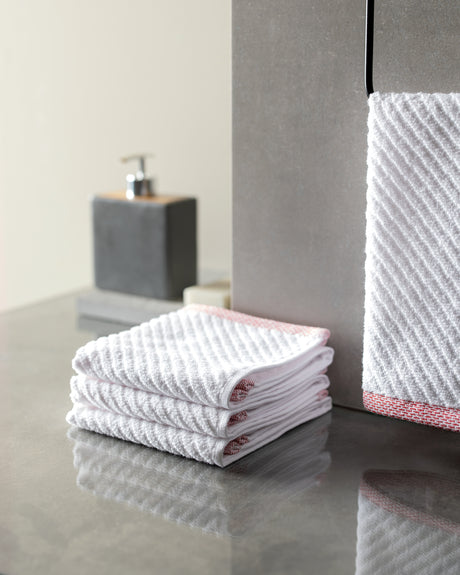 100% Cotton 4-Piece Hand Towel Set - Zesty White & Red