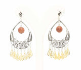 Sterling Silver Crescent Filigree Dangle Earrings - Brown Star Stone