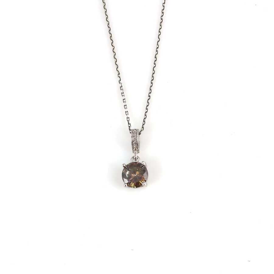 925 Sterling Silver Mystic Topaz Round Statement Pendant Necklace