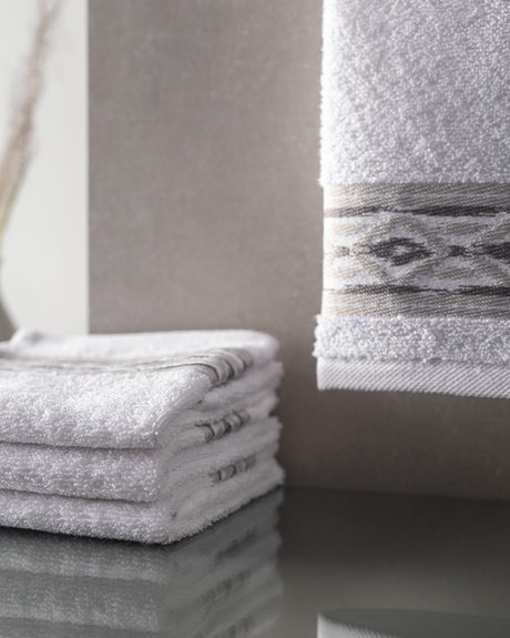 4-Pack 100% Cotton Hand Towel Set - White & Gray