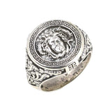 925 Sterling Silver Medusa Head Ring - Embossed Greek Pattern