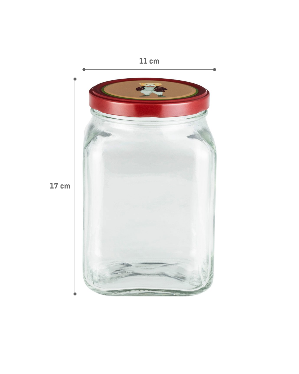 Square Glass Food Storage Jar with Lid - Red - 1600 ml