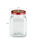 Square Glass Food Storage Jar with Lid - Red - 1600 ml