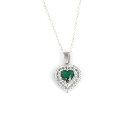 925 Sterling Silver Double Row Entourage Heart Emerald Zircon Necklace