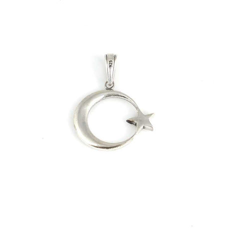 Elegant 925 Sterling Silver Crescent Star Pendant with Zircon Accents