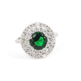 925 Sterling Silver Emerald Zircon Ring - Double Halo Design