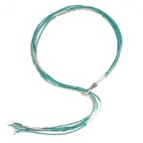 Sterling Silver Turquoise 6-Row Adjustable Necklace - Statement Piece