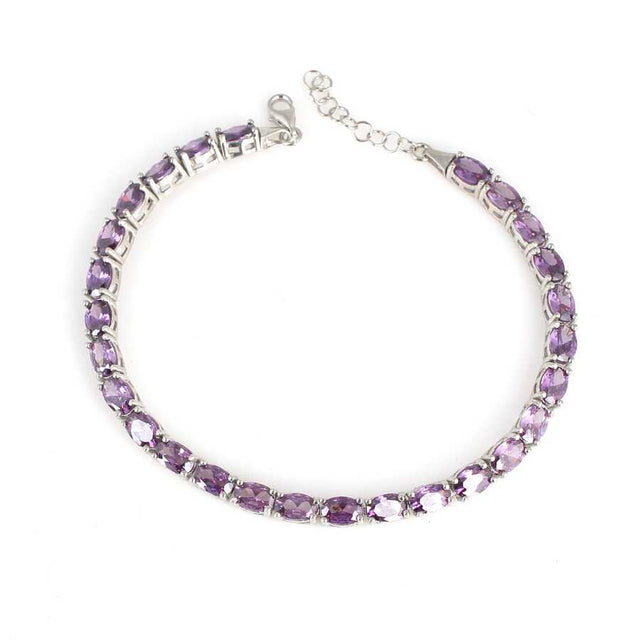 Sterling Silver Oval Synthetic Amethyst Tennis Bracelet