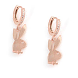925 Sterling Silver Zircon Rabbit Dangle Hoop Earrings